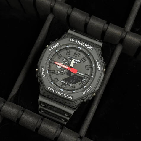 G-SHOCK Manga Negro Tablero Negro-Rojo