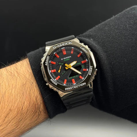 G-SHOCK Manga Negra Tablero Negro Rojo Plateado